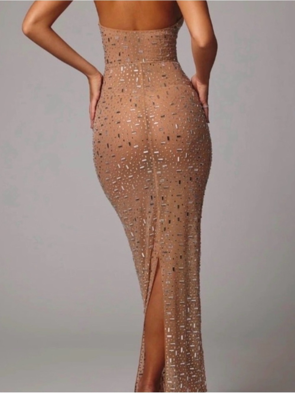 Oh Polly Nude Sequin Halter Maxi Dress - Picture 3 of 5